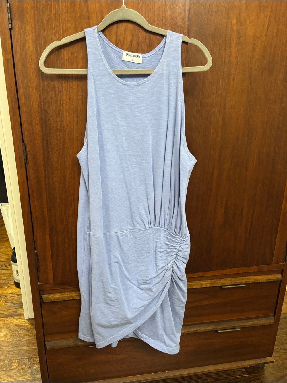 LNA Light Blue Sleeveless Midi Dress with Side Ruche